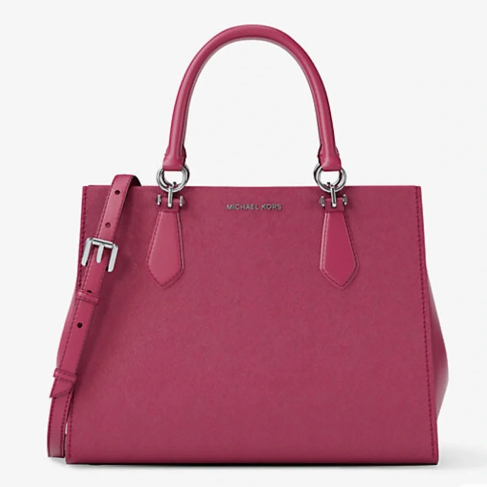 MICHAEL KORS Marilyn Medium Saffiano Leather Satchel Dark Raspberry NWT